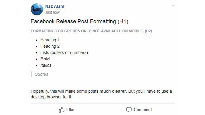 How do you format a Facebook group post