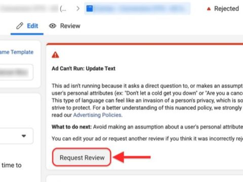 How do I review a rejected ad account on Facebook?