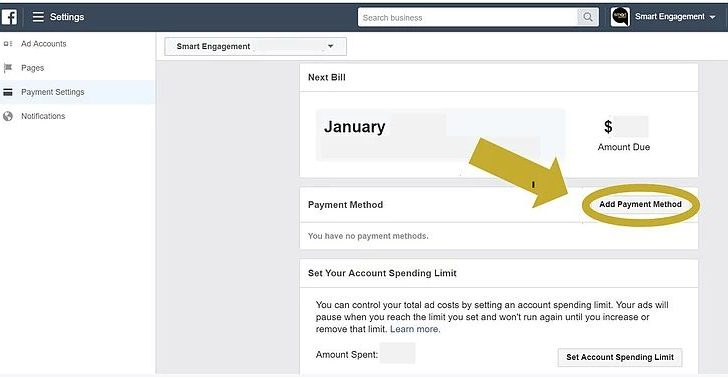 How do I enable my payment method on Facebook