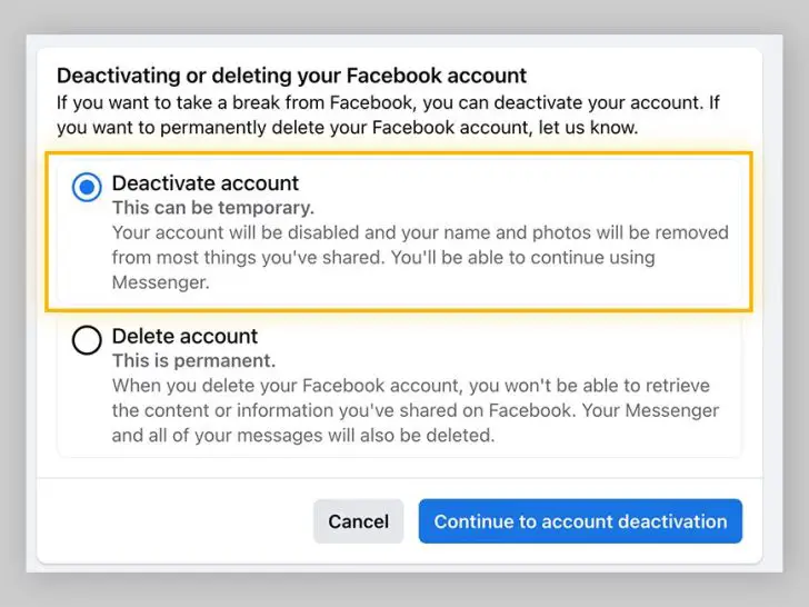 Can you deactivate FB account?