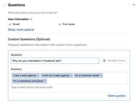 Can you ask questions in Facebook ads?