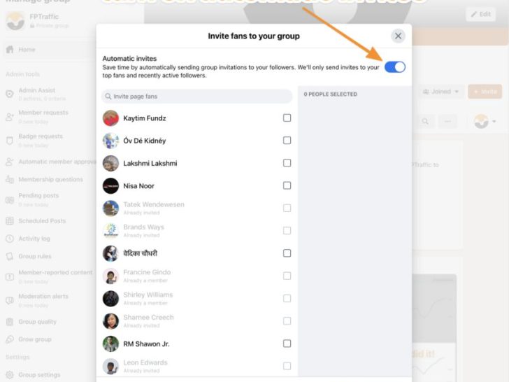 How do I invite my page fans and followers to join my Facebook group?
