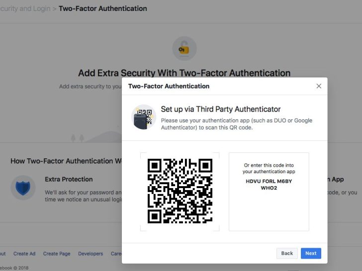 How do I get the QR code for Facebook Authenticator app?