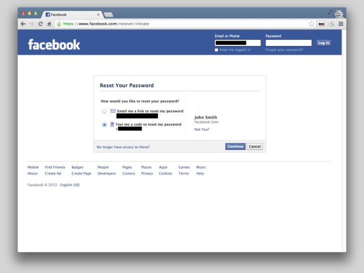 How can I get Facebook login code by SMS?