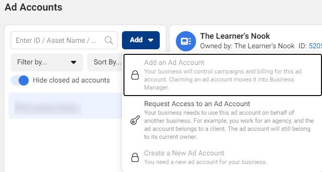 How do I add an ad account to my Business Manager on Facebook