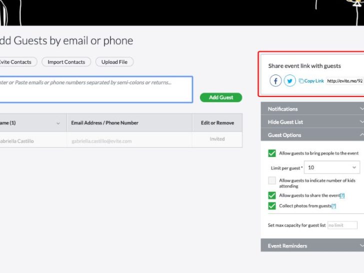 How do I share an Evite invitation?