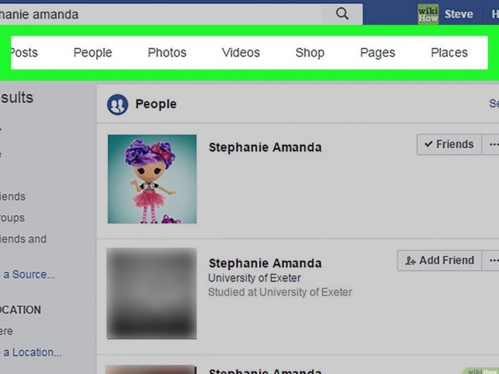 Where are the search filters on Facebook?