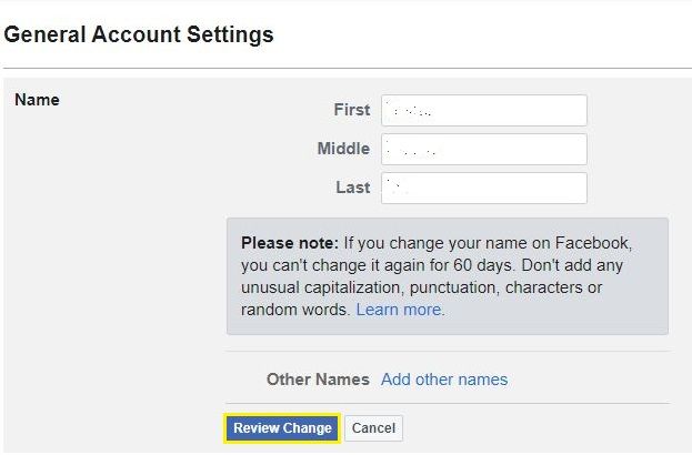 Can I use my initials for my Facebook name