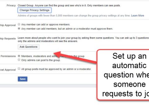 How do I set up questions for joining a Facebook group?