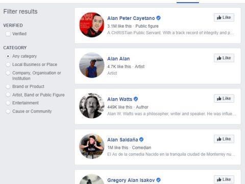 What is the order of Facebook search results?