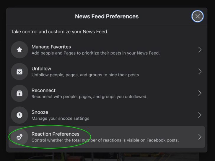 What is reaction preferences on Facebook?