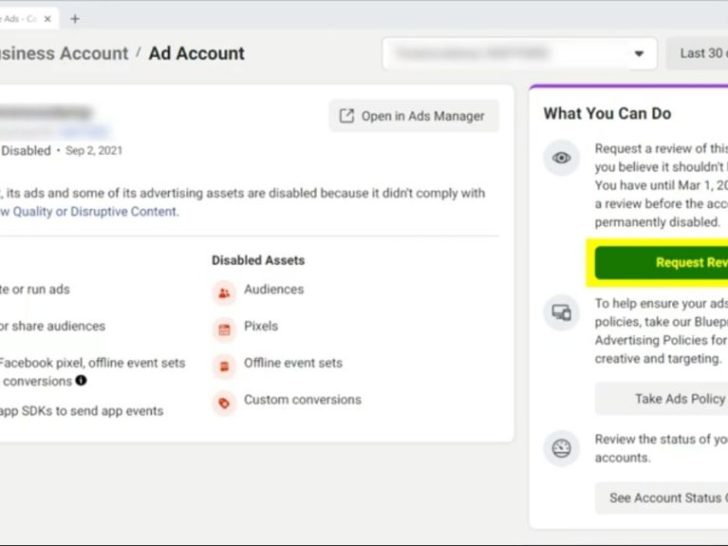 How do I fix a disabled Facebook ad account?