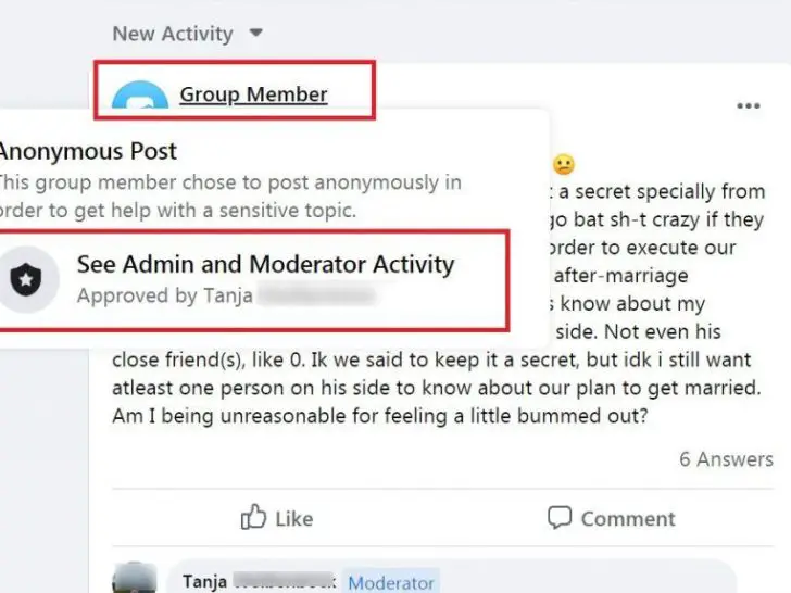 Can a Facebook group admin see who posts anonymously