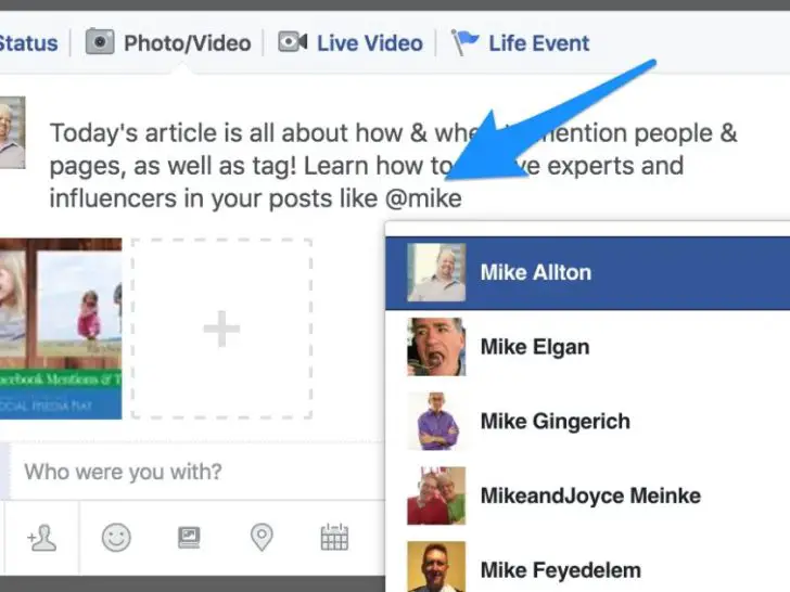 How do you mention someone in a Facebook post?
