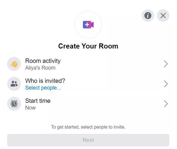 What does it mean when Facebook says create room