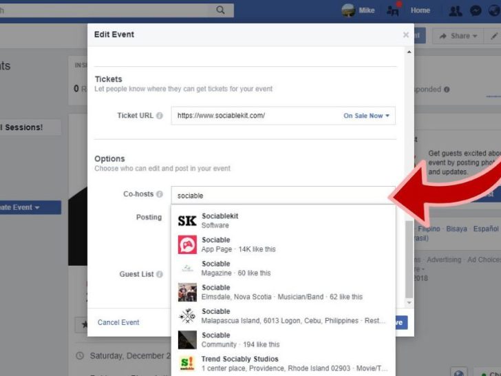 How do I add a host to my Facebook event page