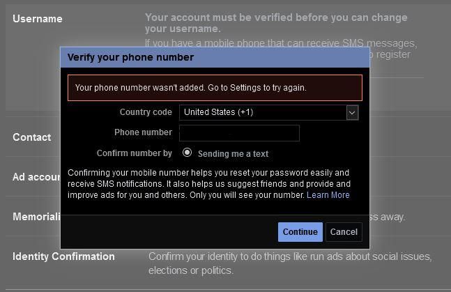 Why won't Facebook confirm my phone number