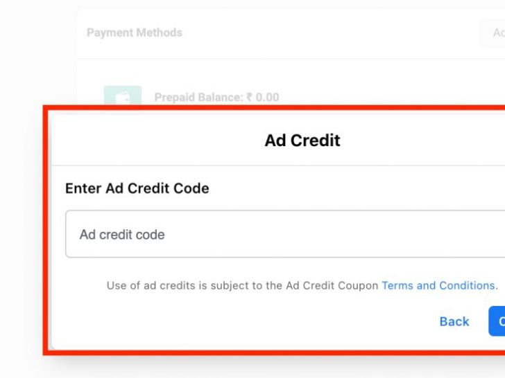 What is ad credit code on FB ads?