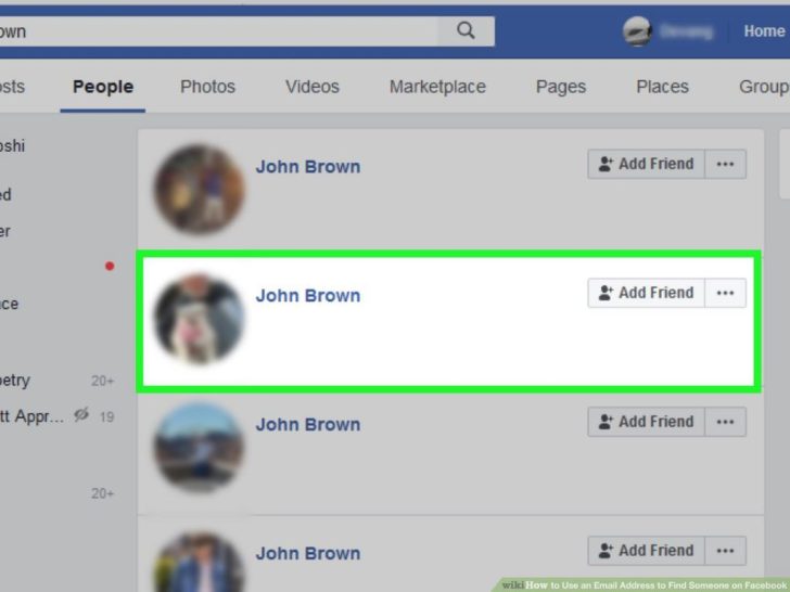 How can I search for someone on Facebook?