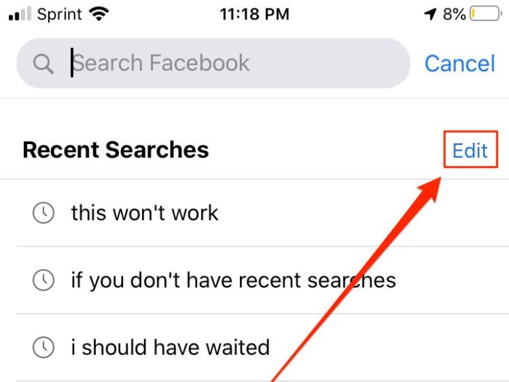 How do I reset my search bar on Facebook?