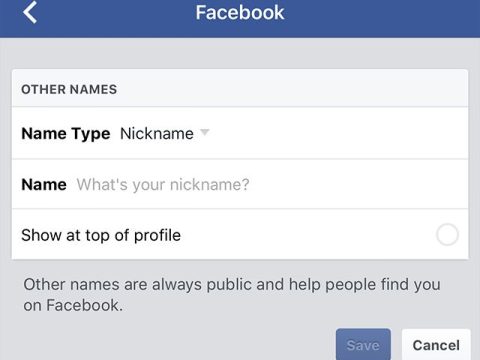 Where do other names appear on Facebook?