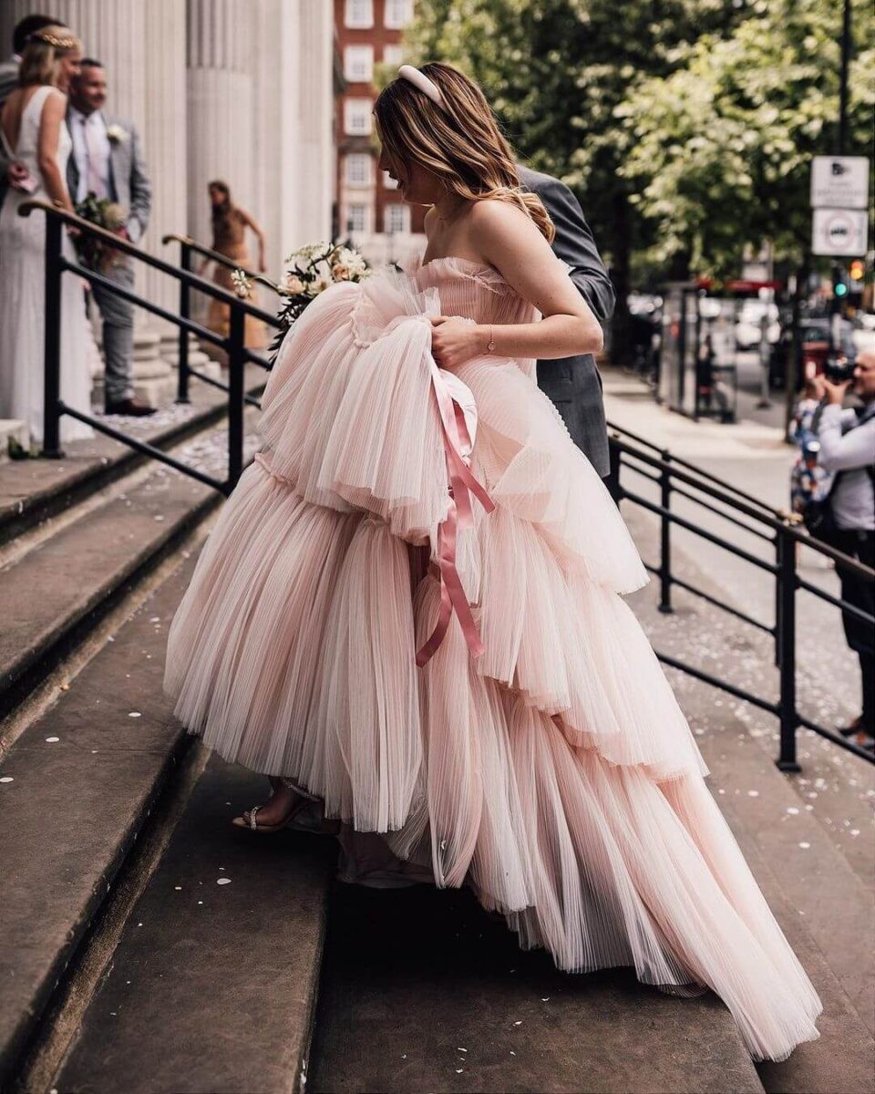 Real Brides in Pink wedding dresses