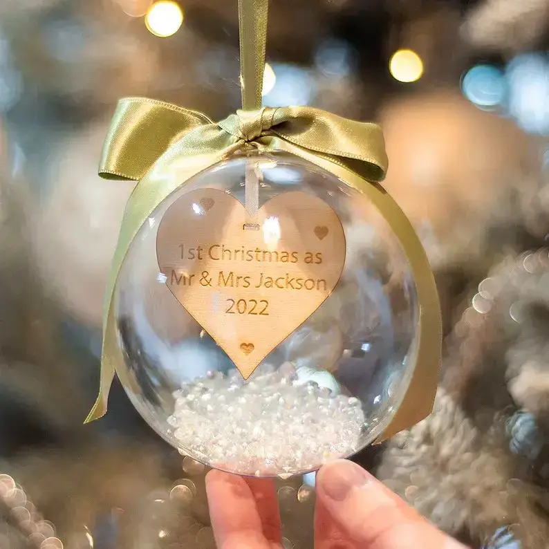 Ceramic newlywed Christmas bauble