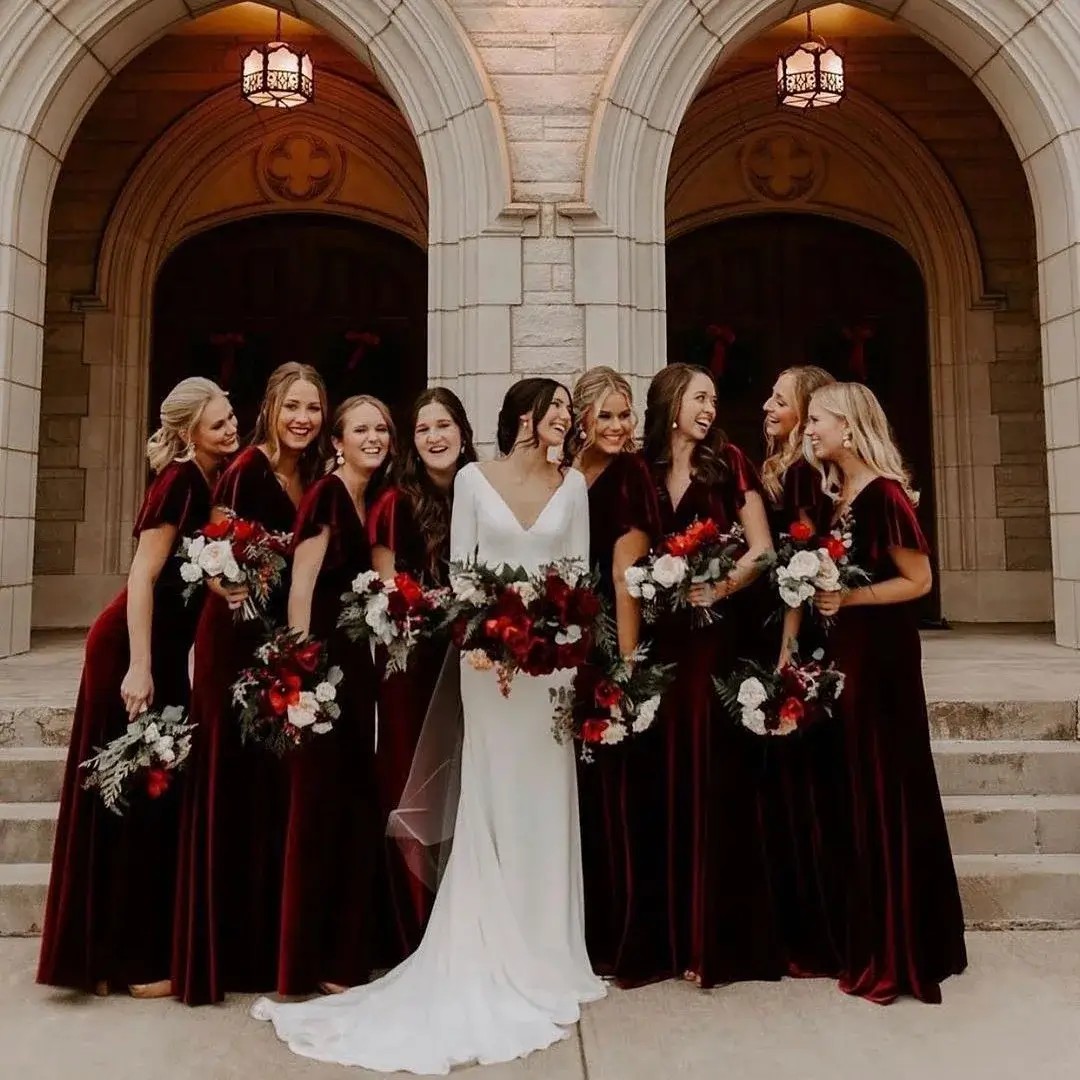 styling a velvet bridesmaid dress