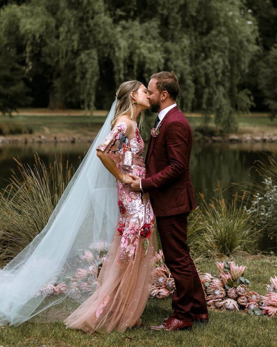 Real Brides in Pink wedding dresses