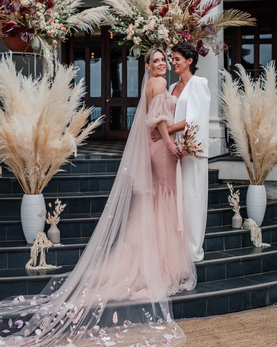 Real Brides in Pink wedding dresses