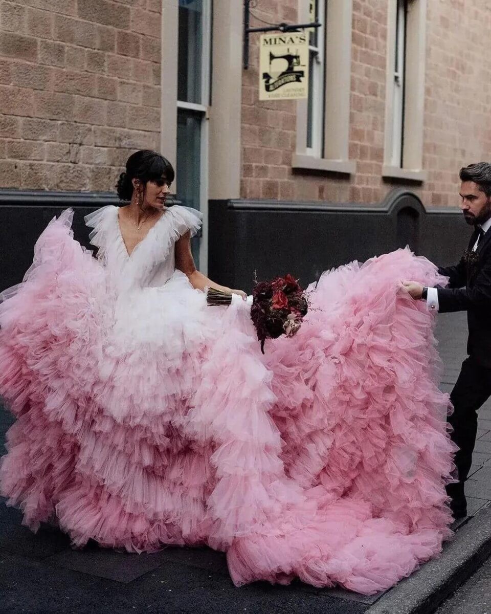 Real Brides in Pink wedding dresses