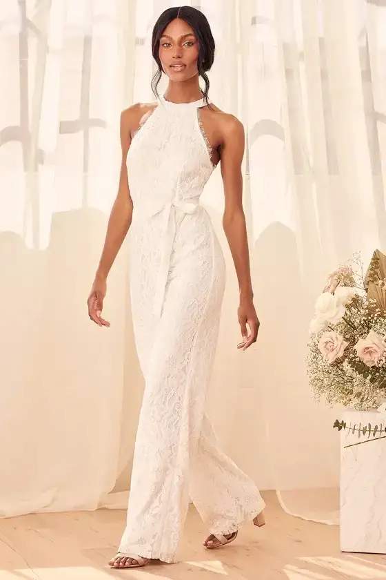 HIgh neck autumn wedding dress