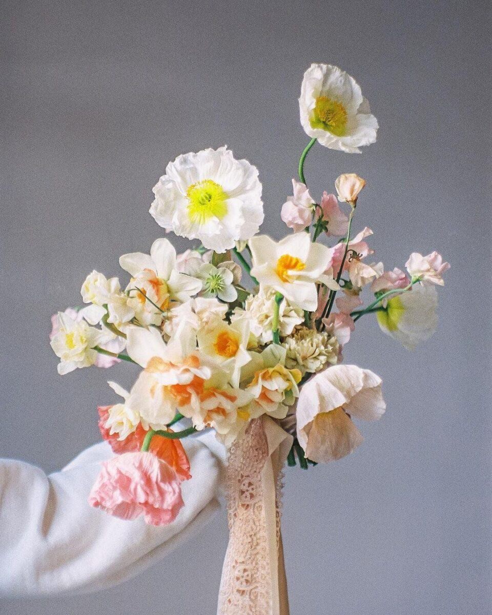 Dahlias, roses and ranunculus