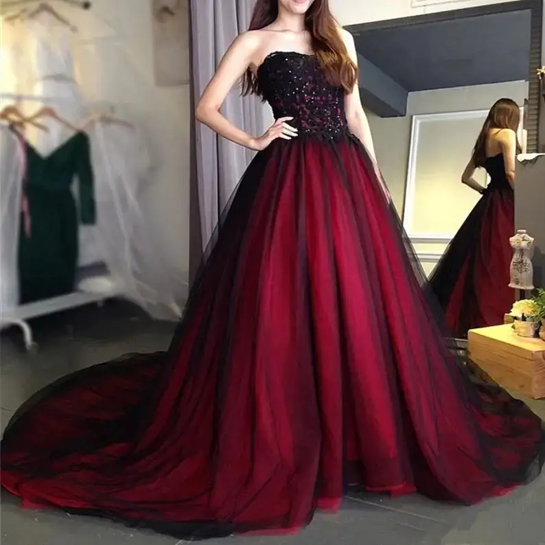 Best red gothic wedding dress